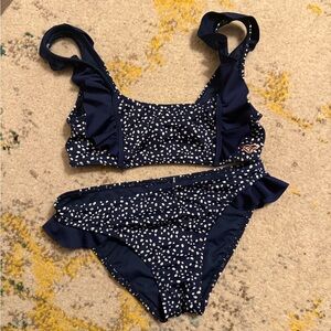Roxy girls Dark Blue and White Polka Dot Bikini swimsuit sz 10/12